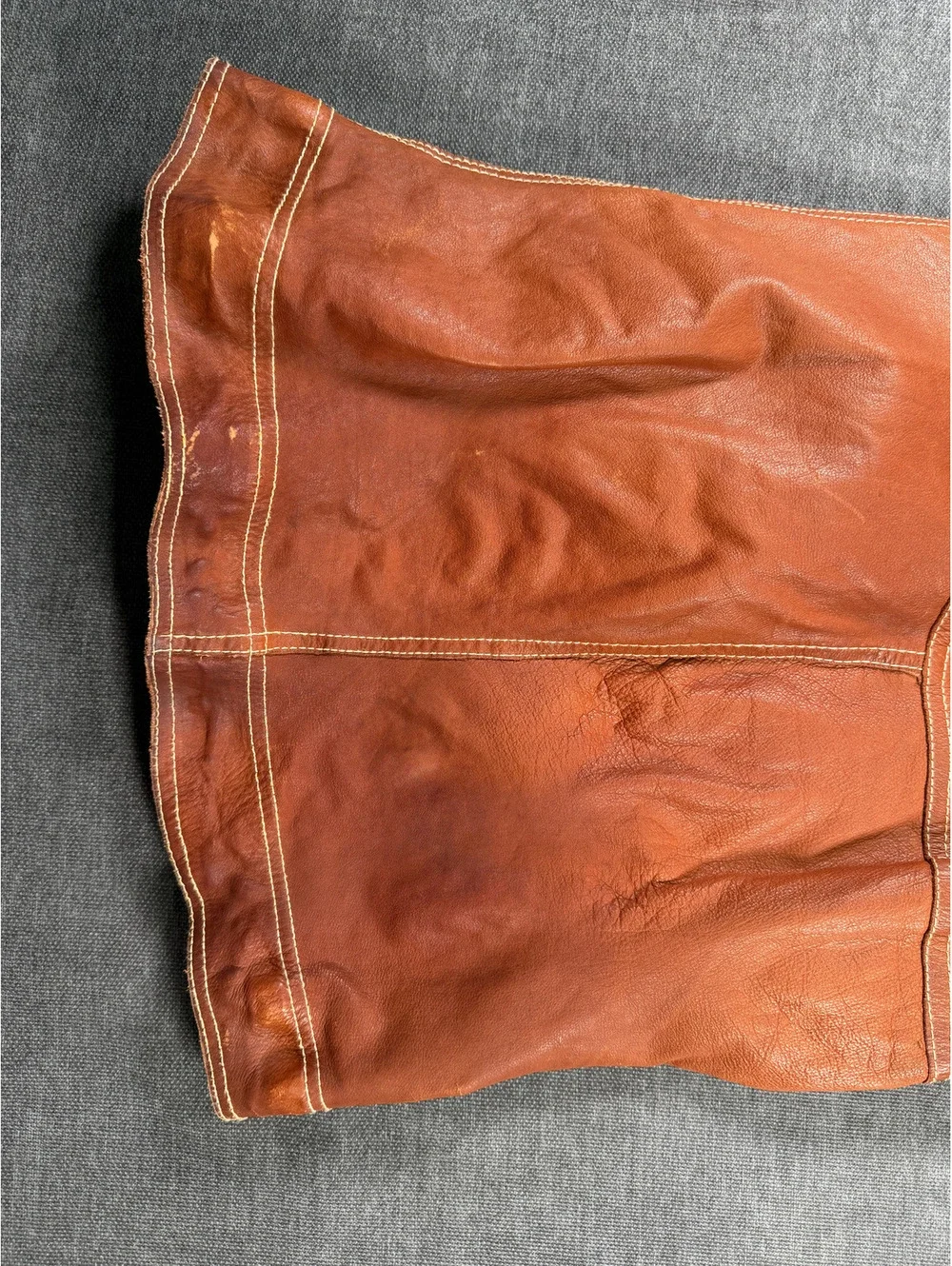 Vintage 1970s Leather Belted Trench Coat in Rust Orange with Contrast Stitching